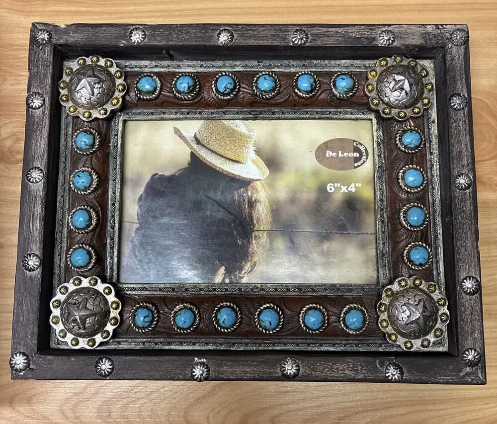 Home De Leon Collections Cowgirl Rhinestone Turquoise Decal 6”x4” Picture Frame